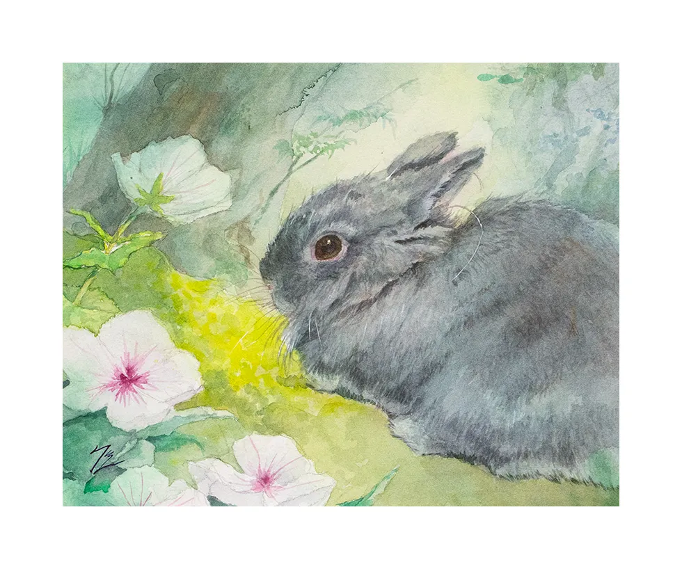 森のうさぎさんの水彩画